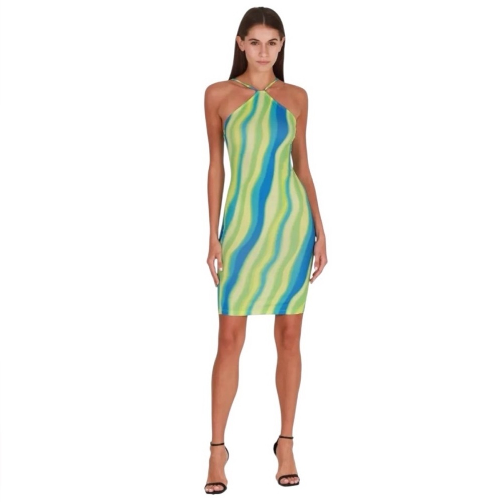 NWT OW MIA Multicolor Halter Mini Dress Sz L